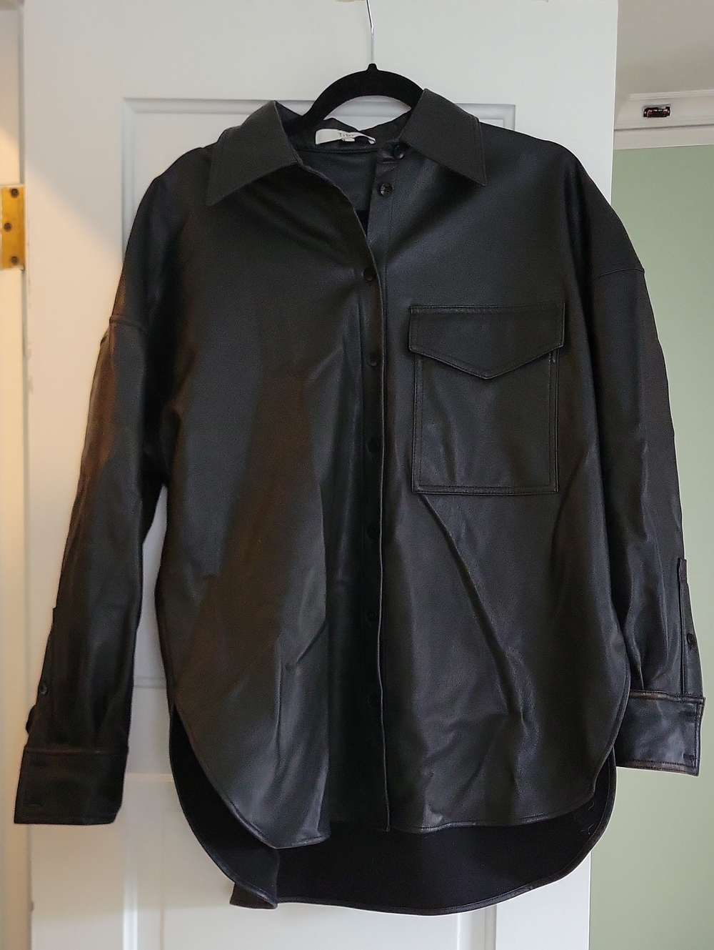 Tibi Black Faux Leather Vegan Shirt Jacket Shacket - M